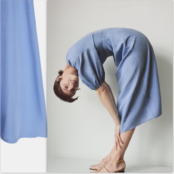 💧Zara Sky Blue Voluminous Rustic Dress NWT💧 - Picture 15 of 15